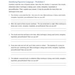 Identifying Figurative Language Worksheet 1