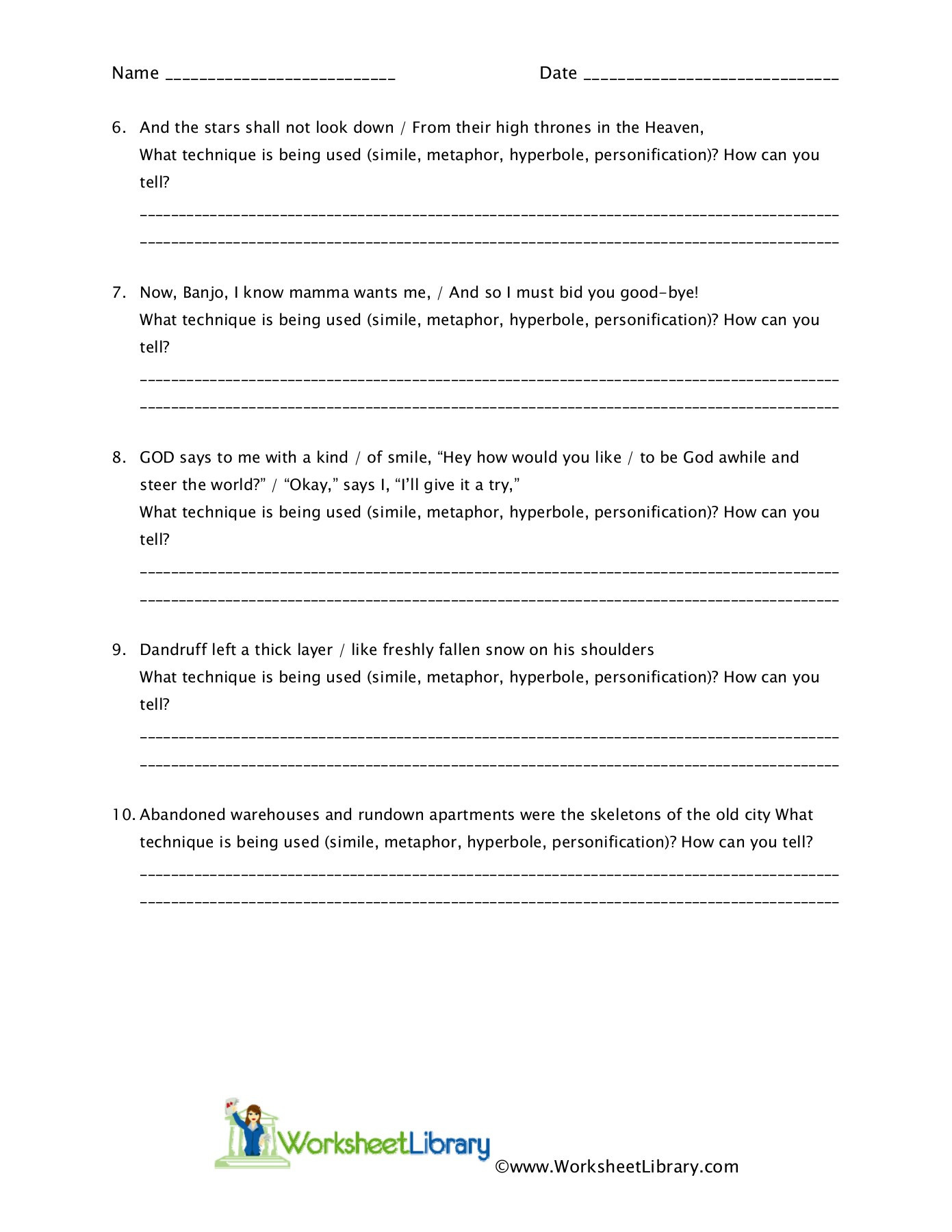 Identifying Figurative Language Worksheet 1 Pages 1 3 Db excel