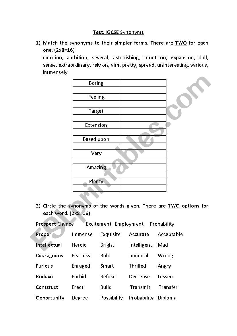 IGCSE English As A Second Language ESL Worksheet By TreeOfKnowledge