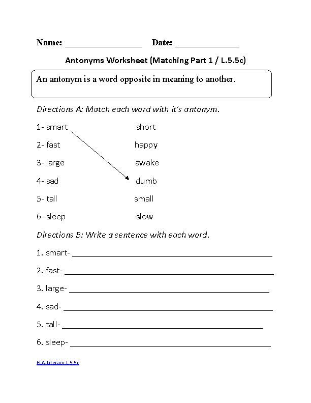 Image Result For 4th Grade Language Arts Worksheets Free Synonym 