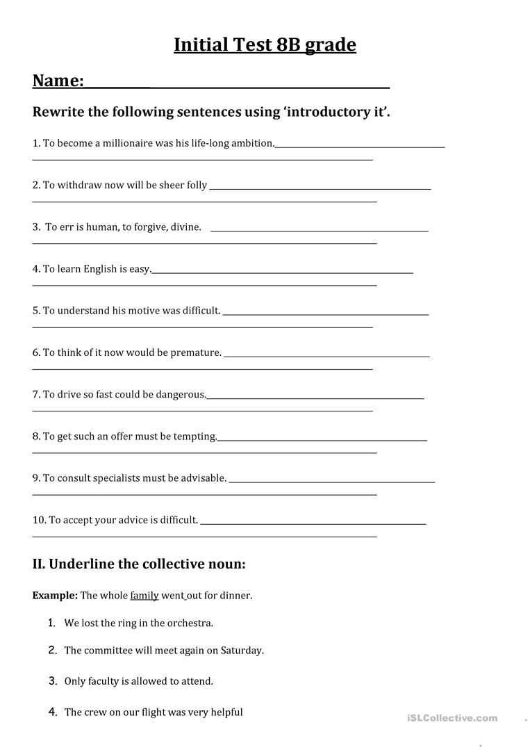 Initial Test For The 8th Grade Worksheet Free ESL Printable 