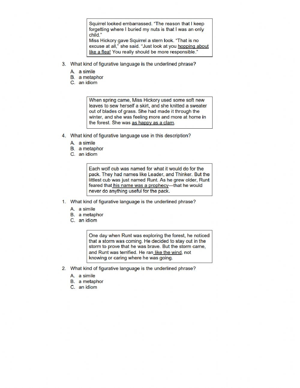 Interpreting Figurative Language Worksheet