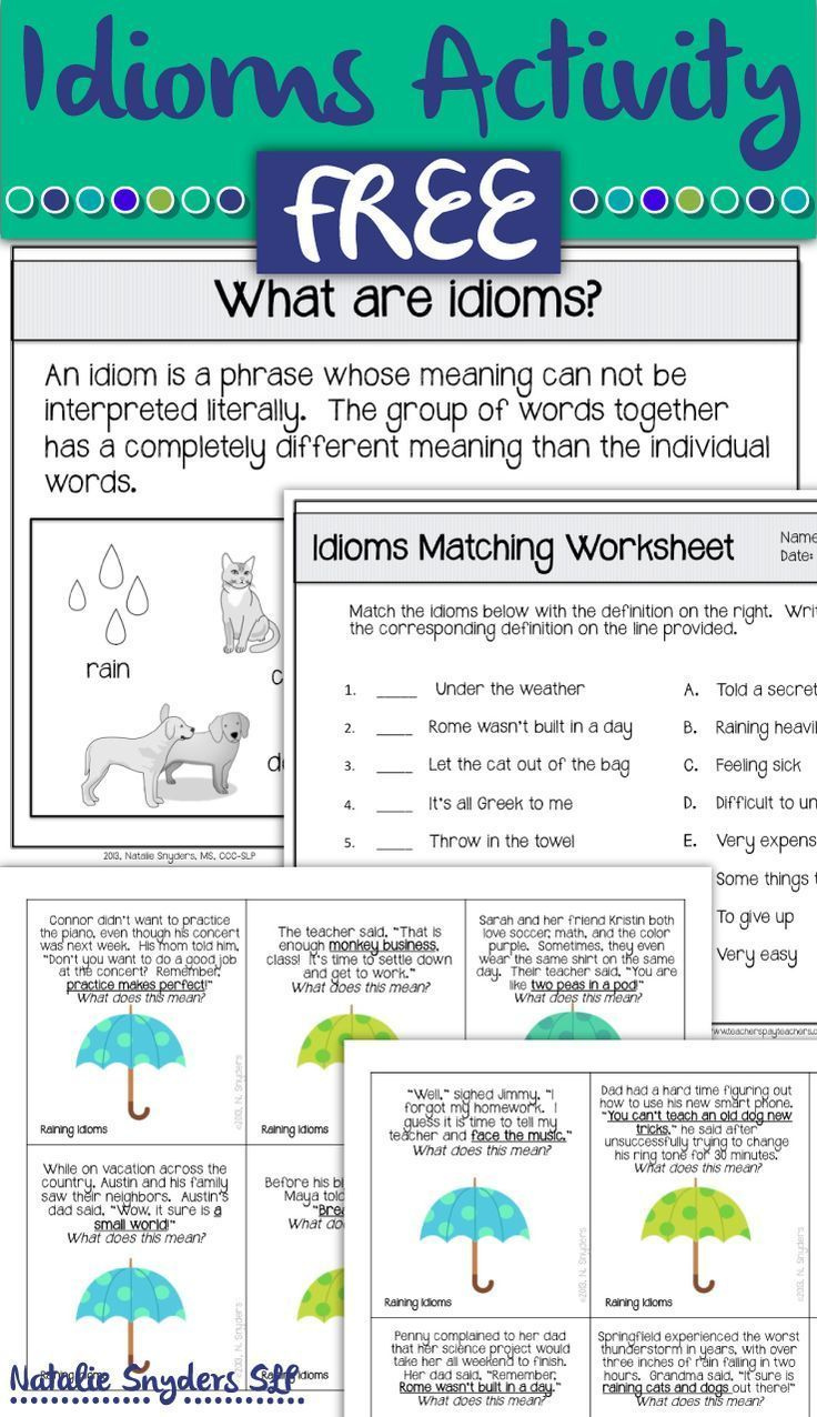 It s Raining Idioms A Figurative Language Activity Language Therapy 