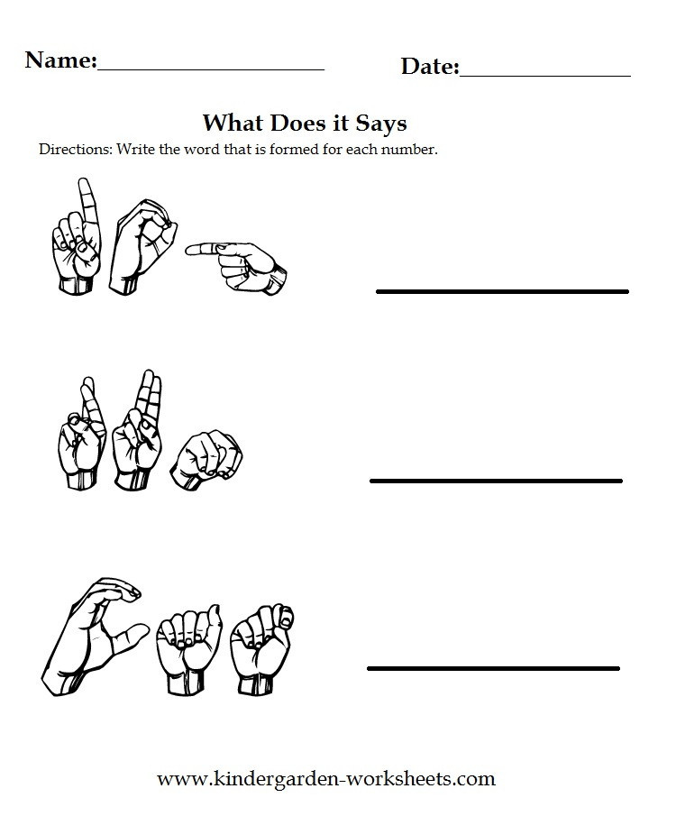 Kindergarten Worksheets Worksheets Sign Language