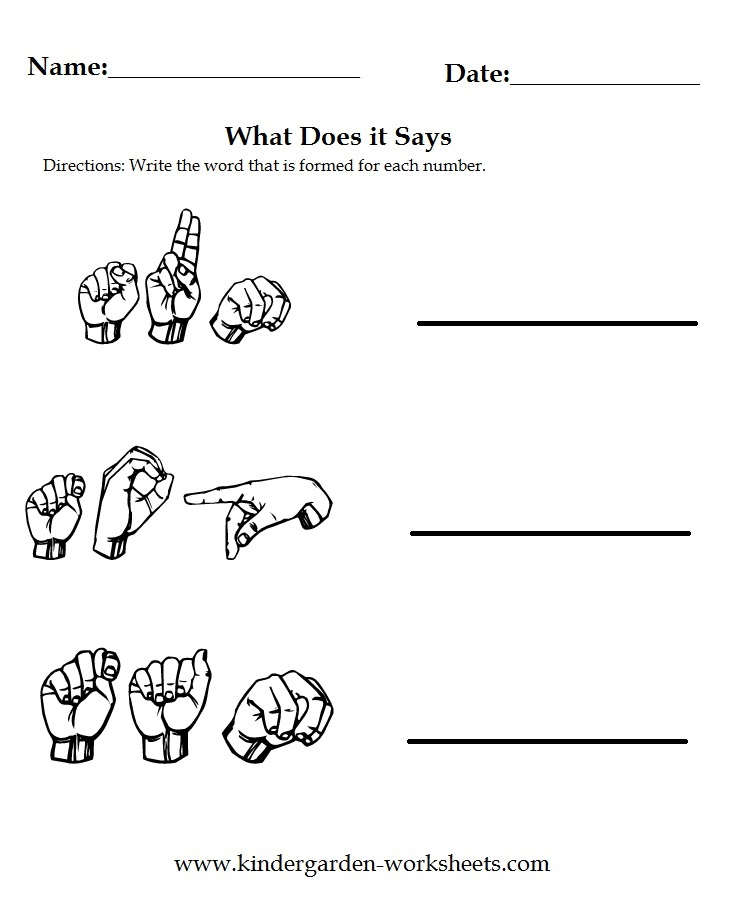 Kindergarten Worksheets Worksheets Sign Language