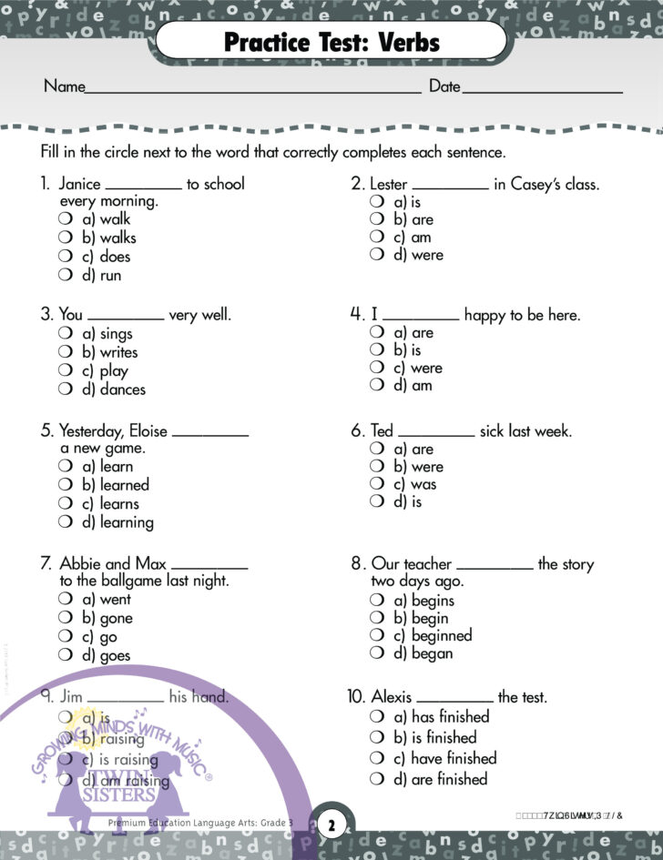 Language Arts Worksheet For Grade 3