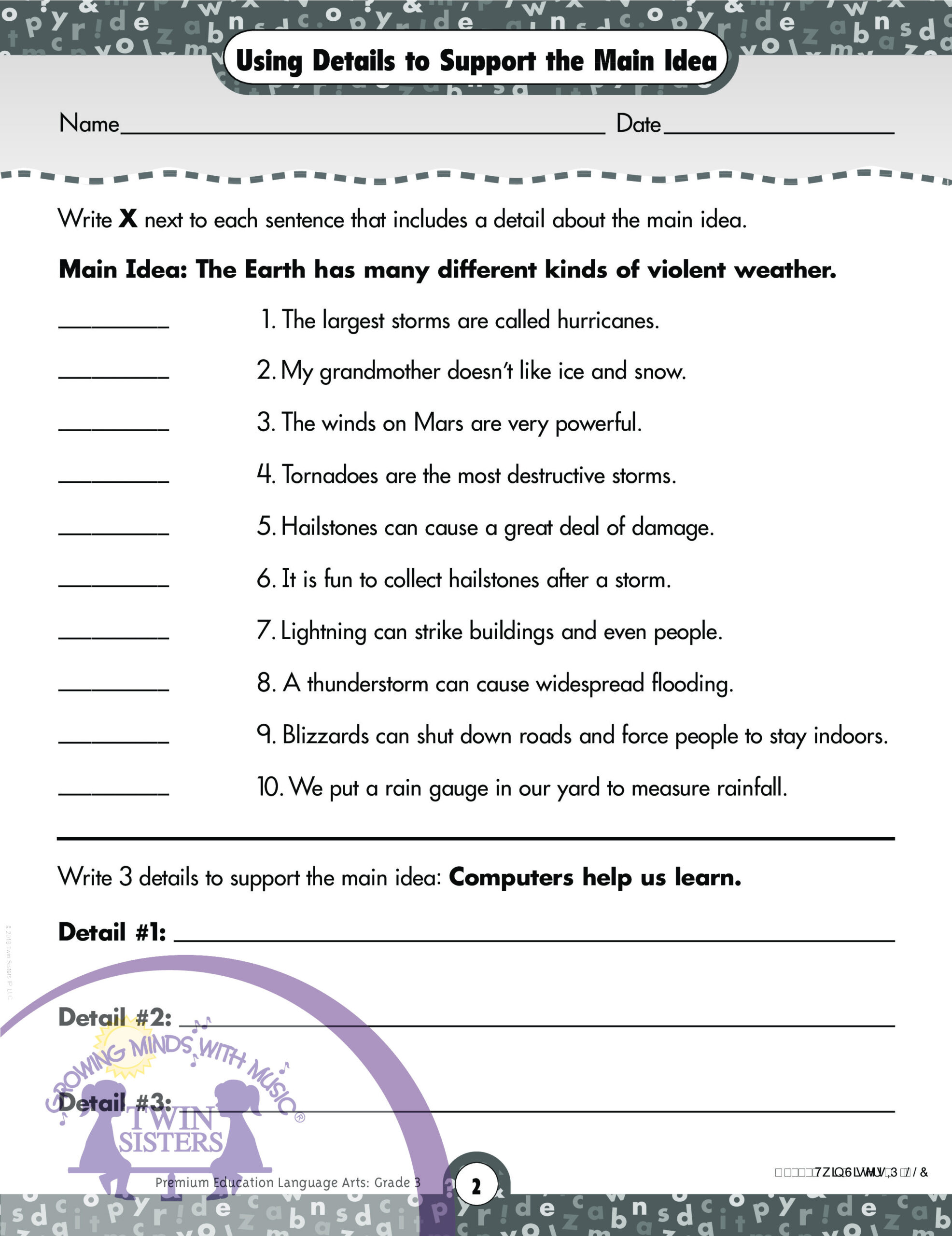 grade 3 language arts printable worksheets