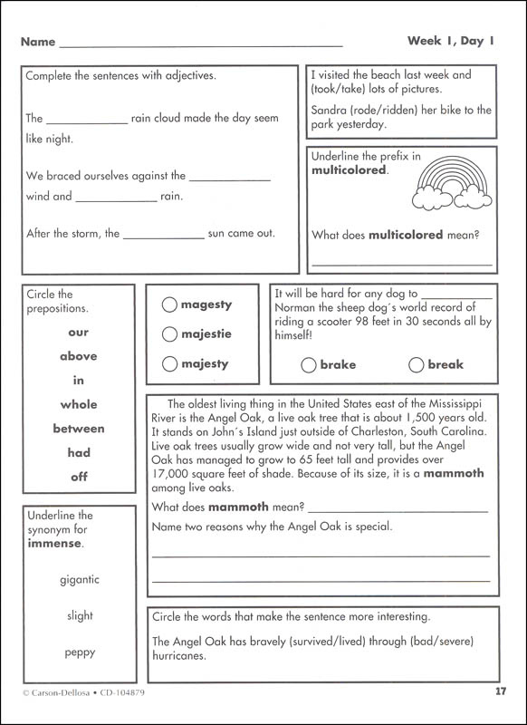 Language Arts Weekly Practice Grade 5 Carson Dellosa 9781483827933