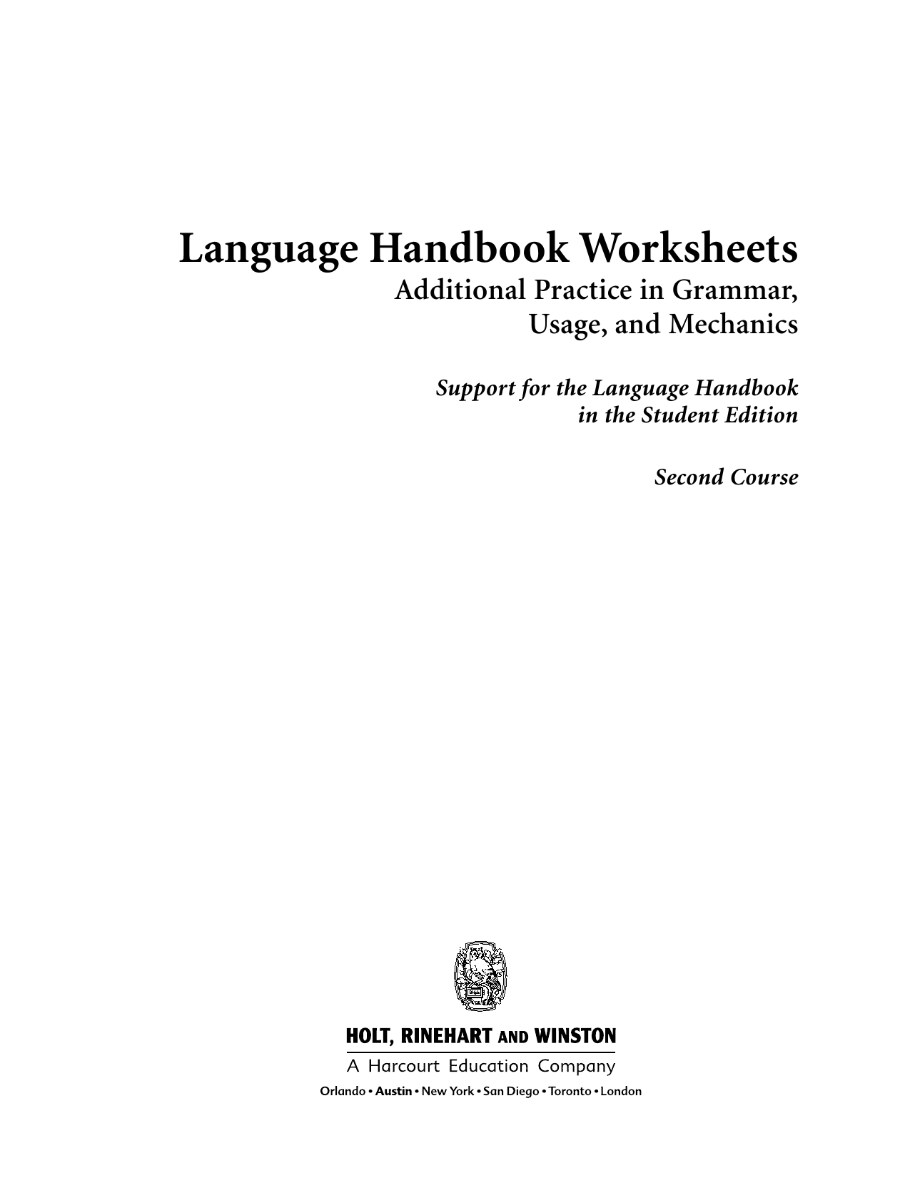 Language Handbook Worksheets