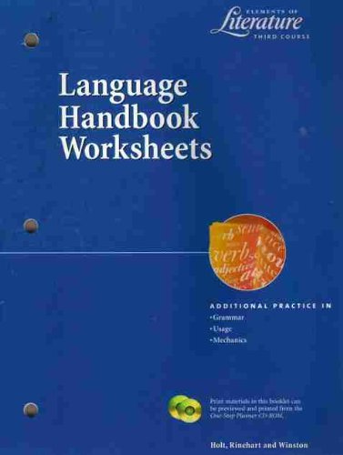 Language Handbook Worksheets Elements Of Literature 2000 Grade 9 Third 