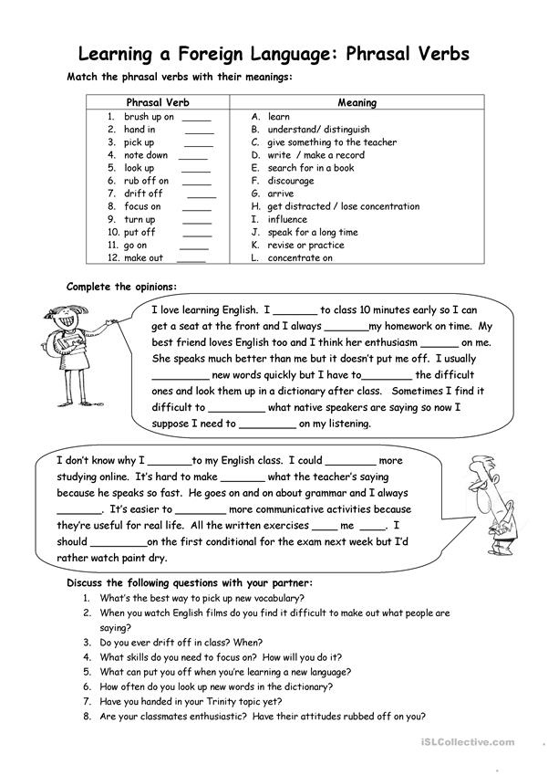 Learning A Foreign Language Phrasal Verbs English ESL Worksheets For 