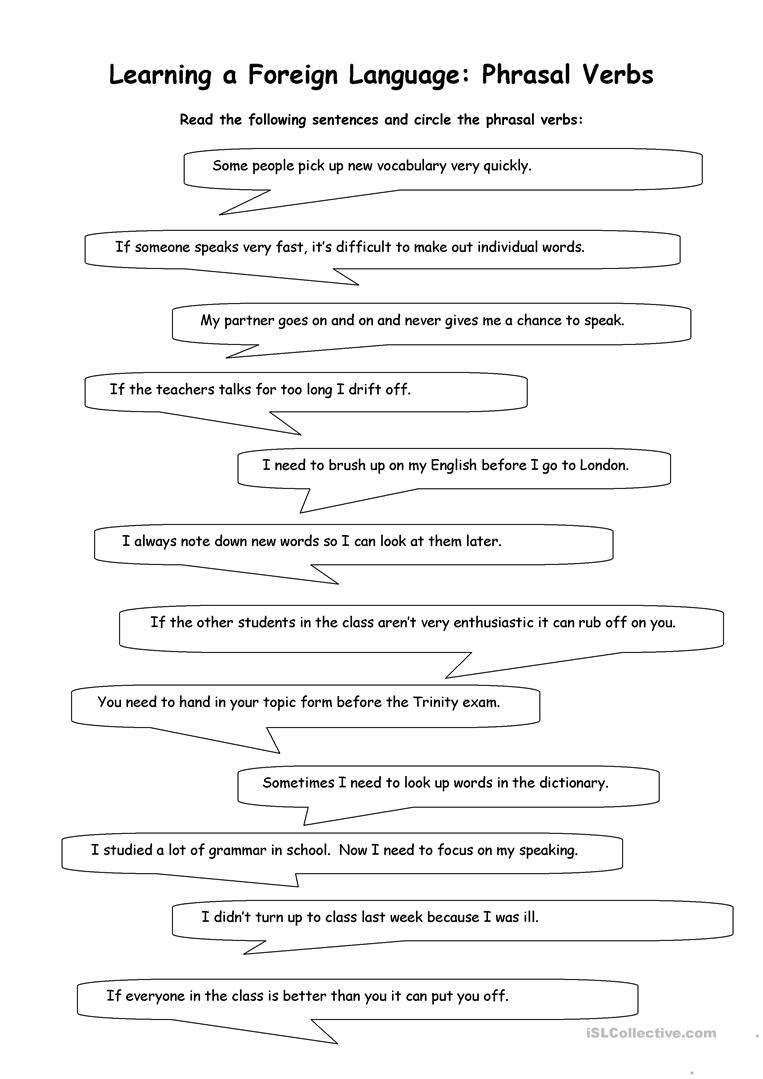 Learning A Foreign Language Phrasal Verbs Worksheet Free ESL 