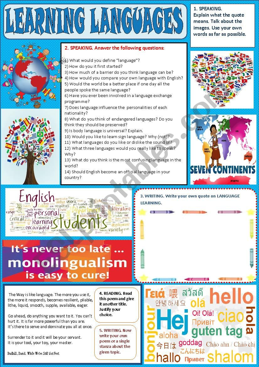 Learning Languages ESL Worksheet By Mar lia Gomes
