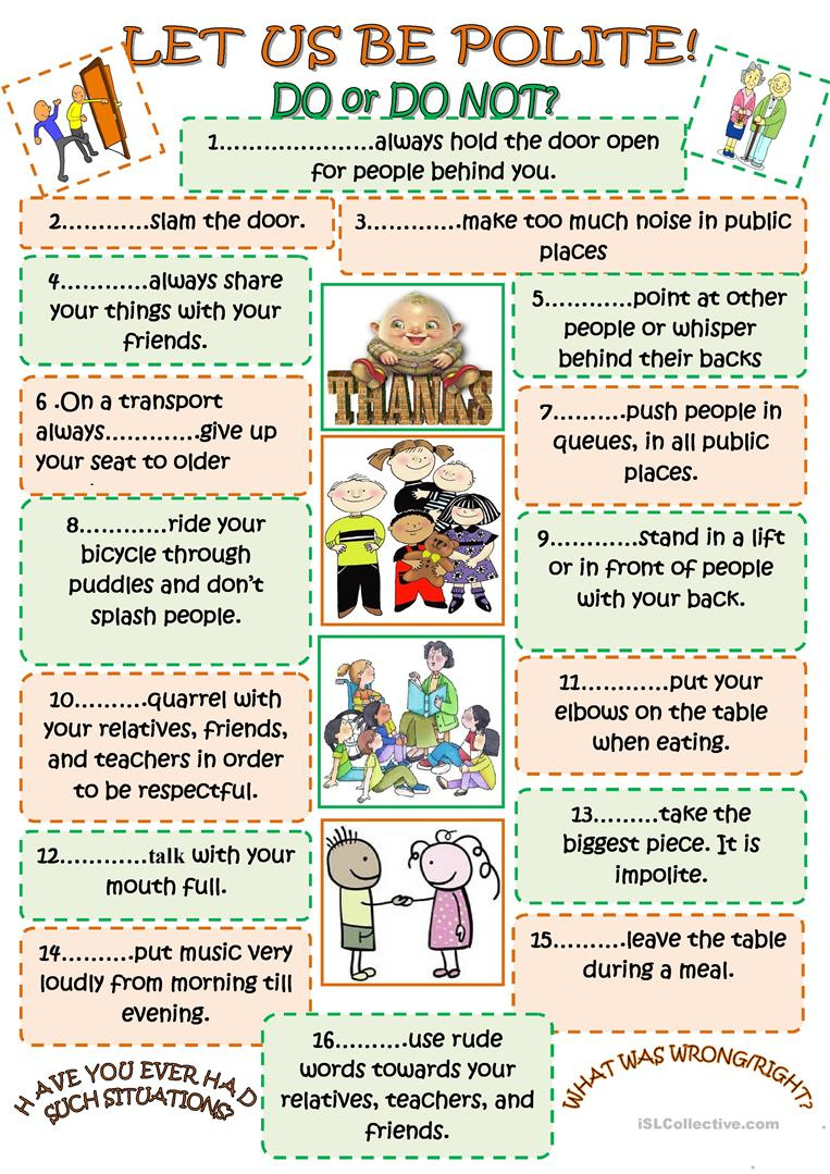 LET US BE POLITE English ESL Worksheets For Distance Learning And 