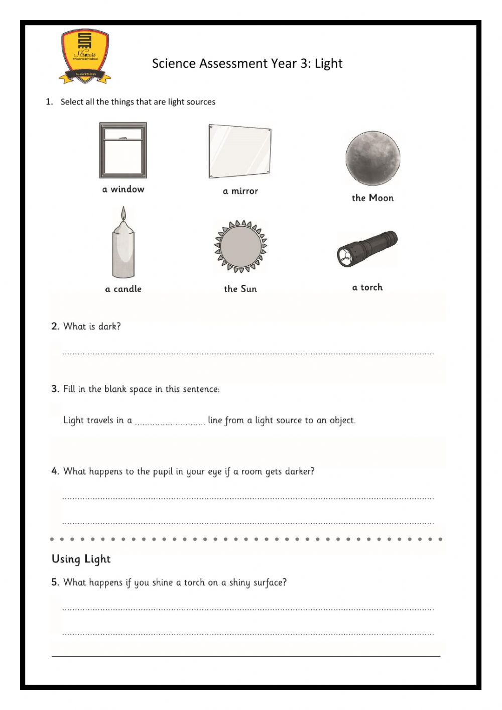 Light Test Worksheet