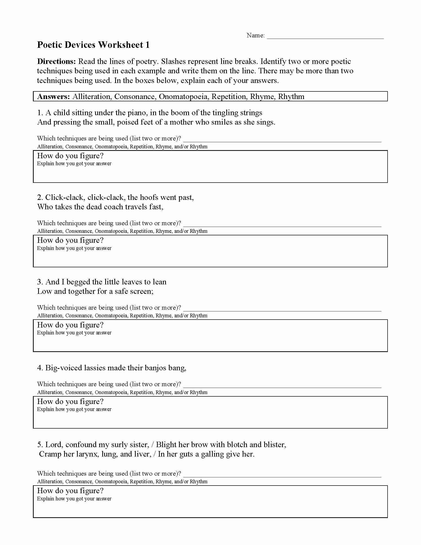 Literary Devices Worksheet Pdf Inspirational Literary Elements 