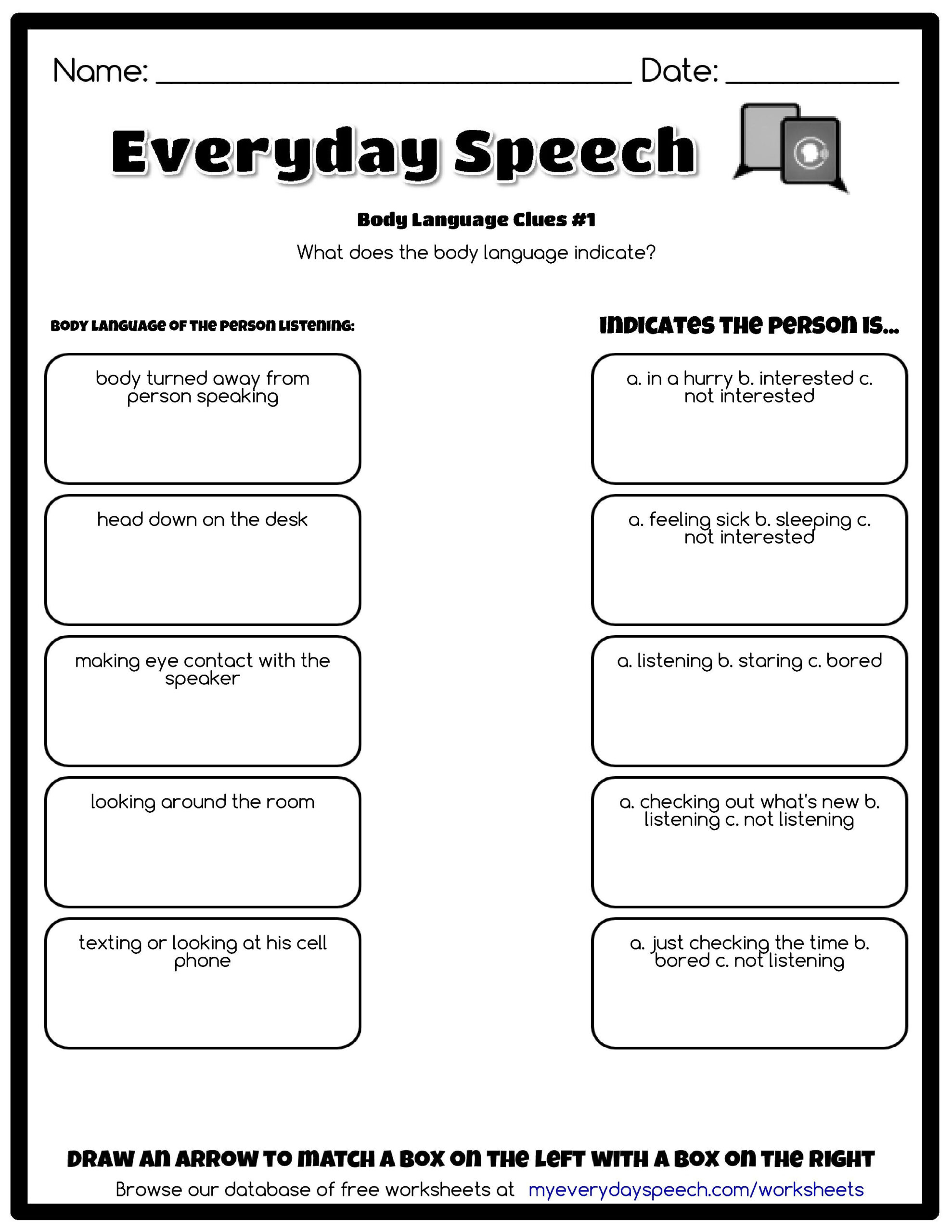 Made Using Everyday Speech s Worksheet Creator Body Language Clues 