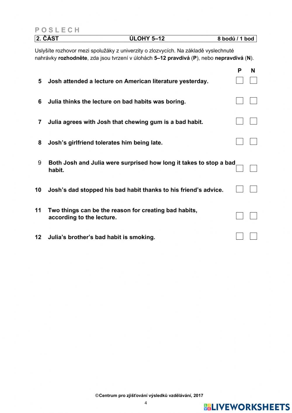 Maturita Listening Czech Republic Worksheet