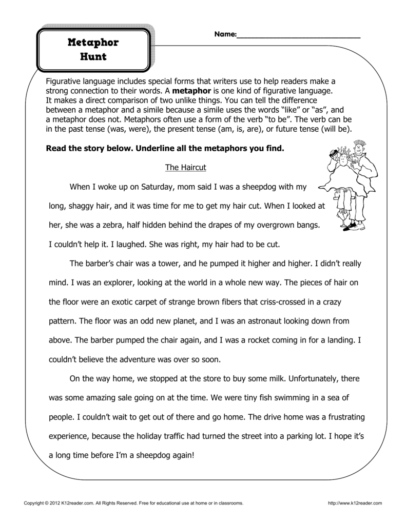 Metaphor Hunt Figurative Language Worksheets