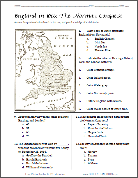 Norman Conquest Map Worksheet Free To Print PDF File 