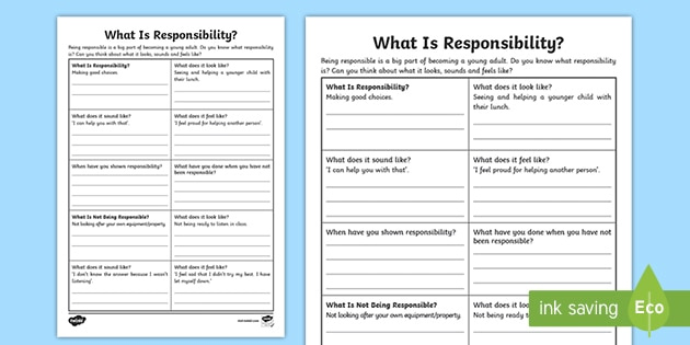 Personal Responsibility Worksheet Img brah