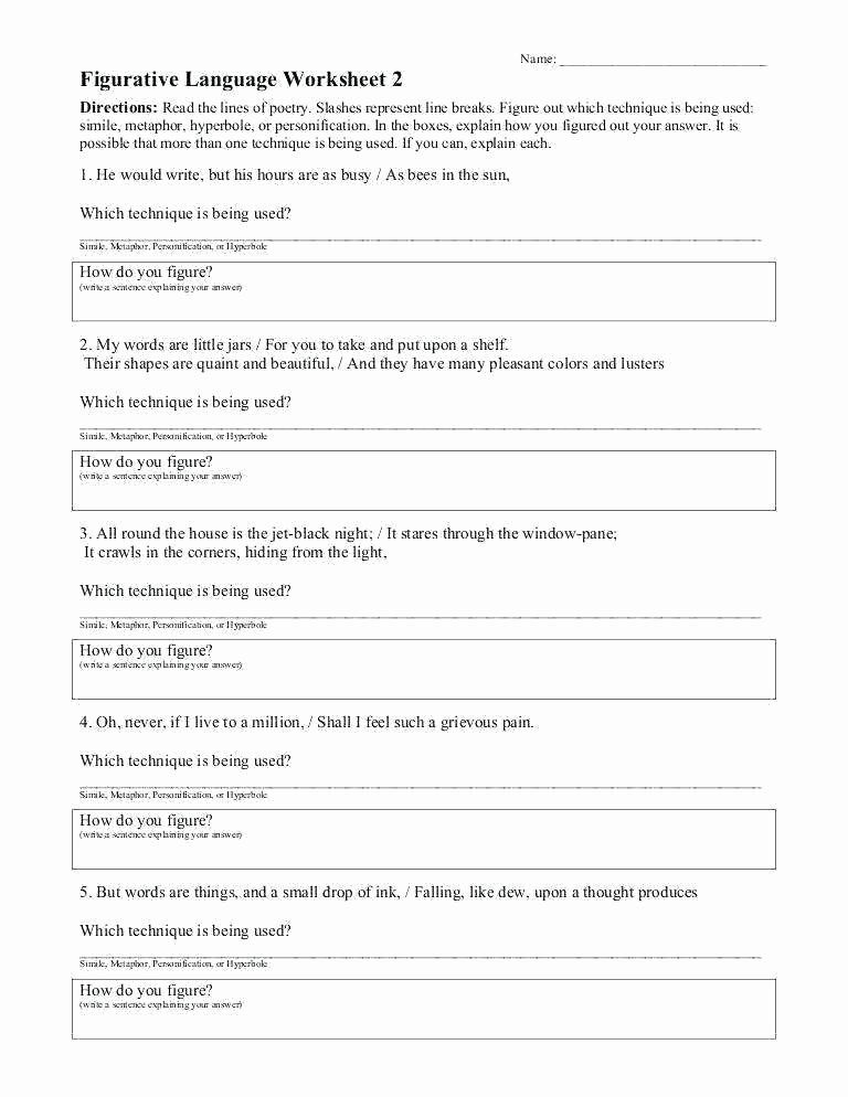 Personification Worksheets 6th Grade Figurative Language Worksheets For 