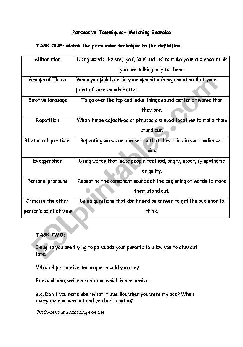 Persuasive Writing ESL Worksheet By Alibeetham