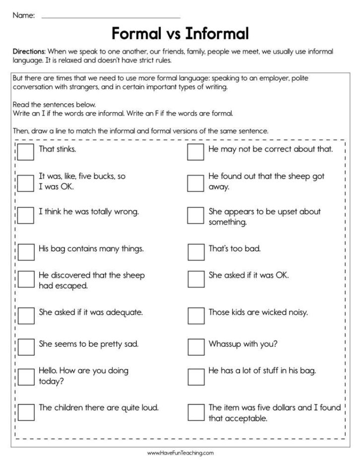 Formal And Informal Language Worksheets With Answers