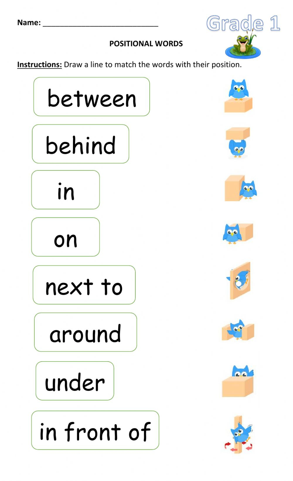 Positional Words Interactive Worksheet