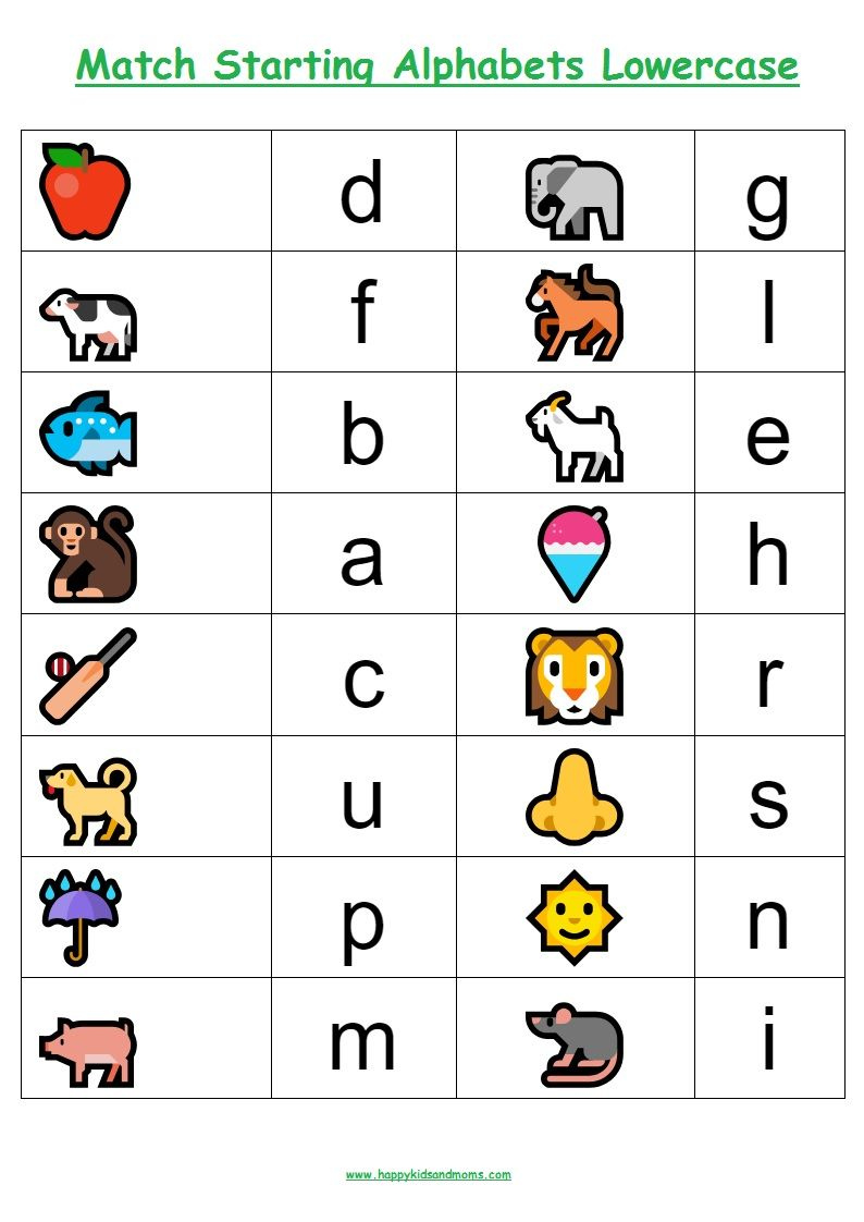 Prek English Worksheet Match Starting Alphabets Lowercase Alphabet 