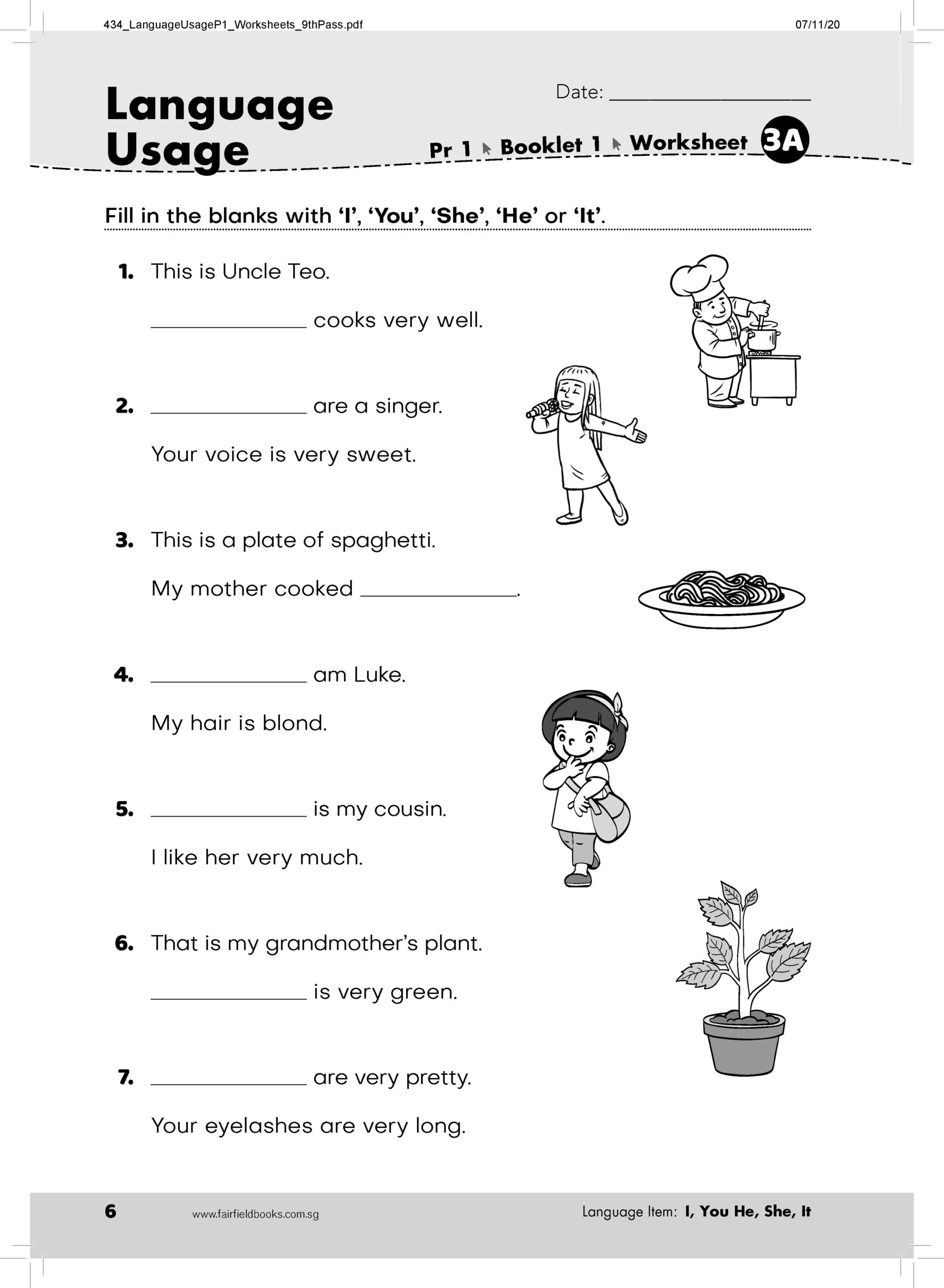 Primary 1 Language Usage English Worksheet OpenSchoolbag