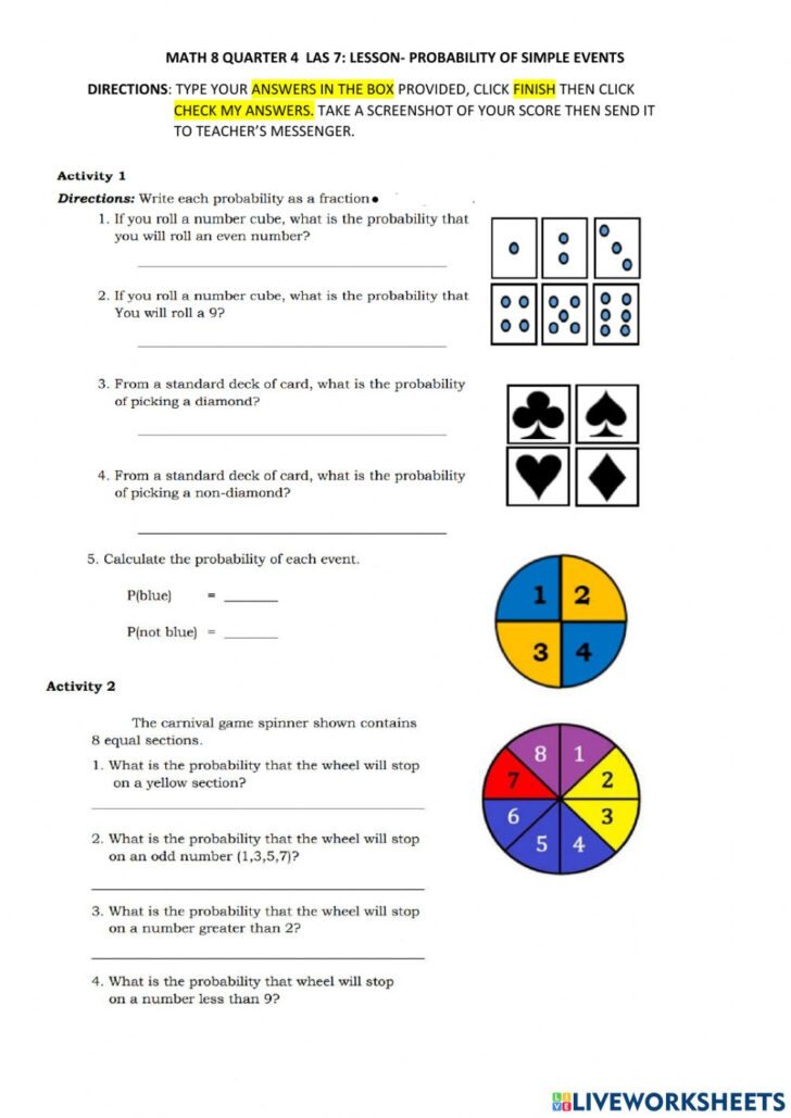Probability Worksheet For Grade 8 Language Worksheets