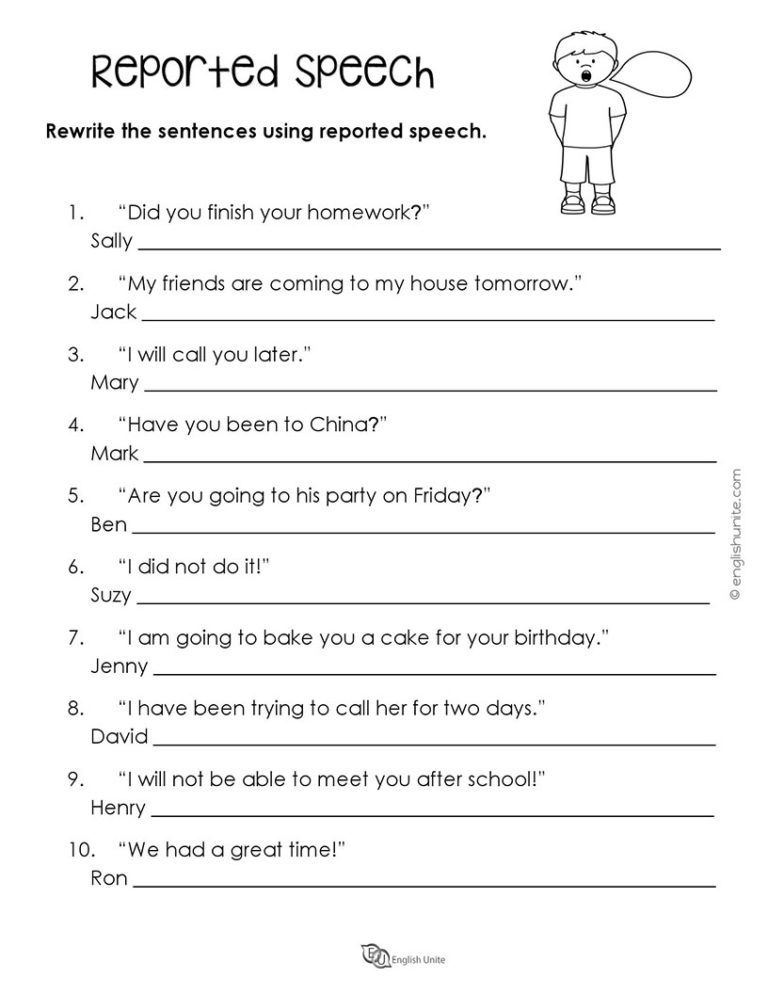 Question Words Worksheet English Unite Reported Speech Direct And 