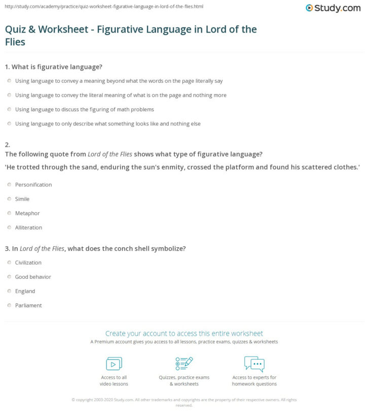 Lord Of The Flies Figurative Language Worksheet