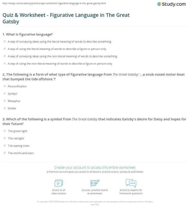 The Great Gatsby Figurative Language Worksheet Answers