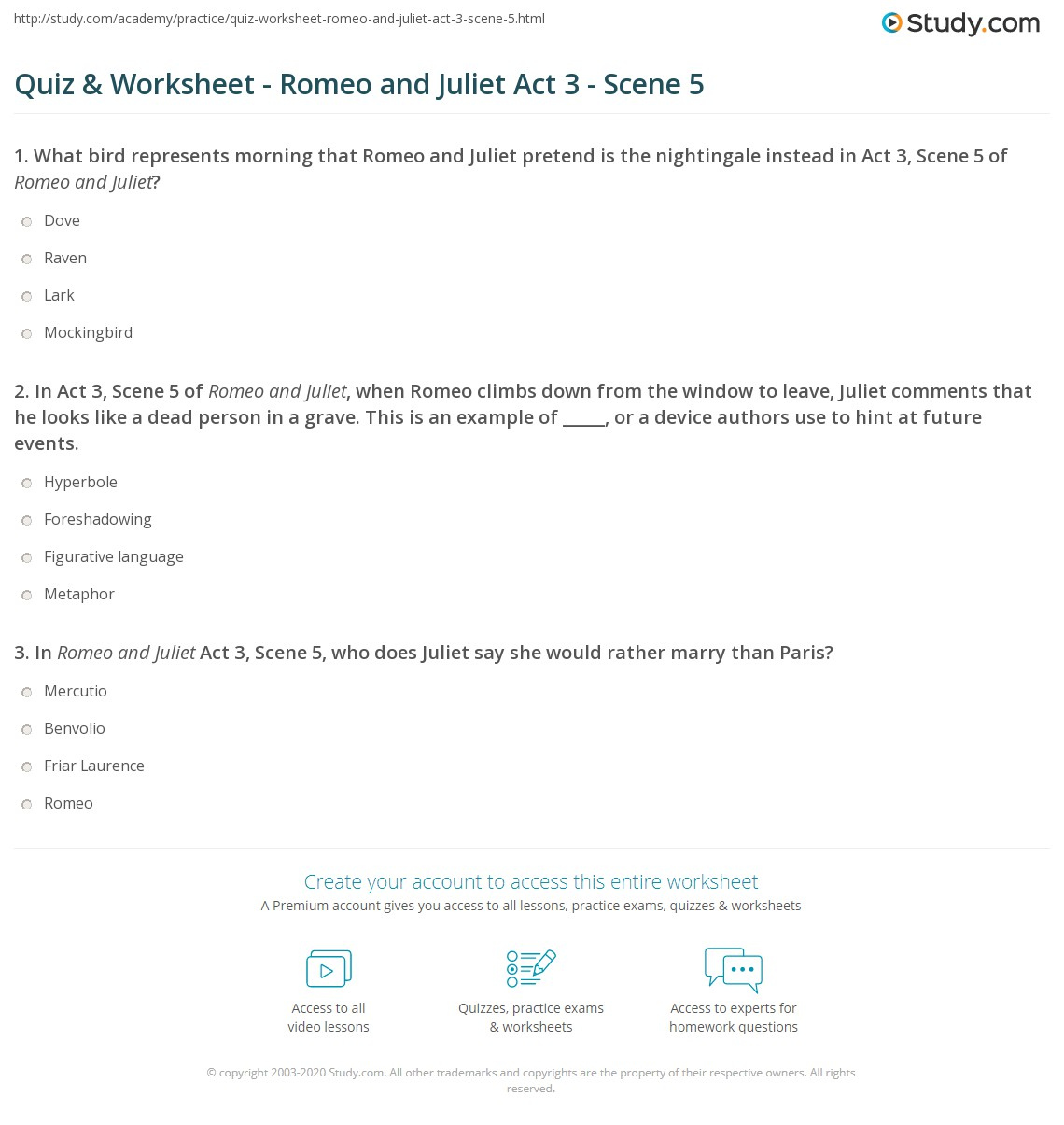 Quiz Worksheet Romeo And Juliet Act 3 Scene 5 Study