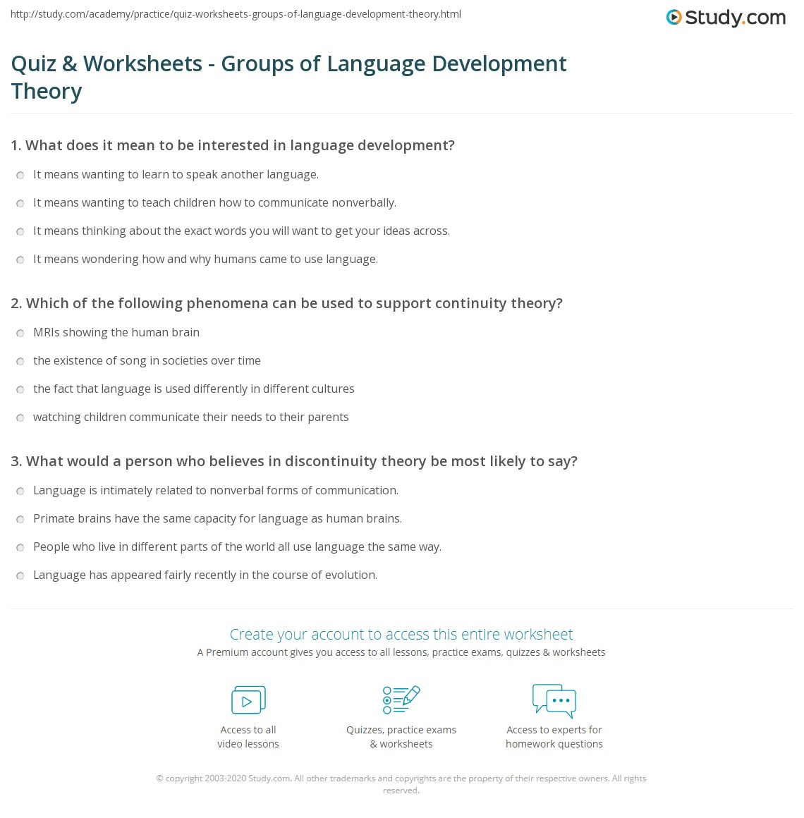 Quiz Worksheets Groups Of Language Development Theory Study