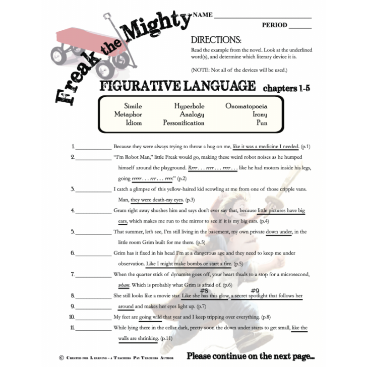 Freak The Mighty Figurative Language Worksheet Answers