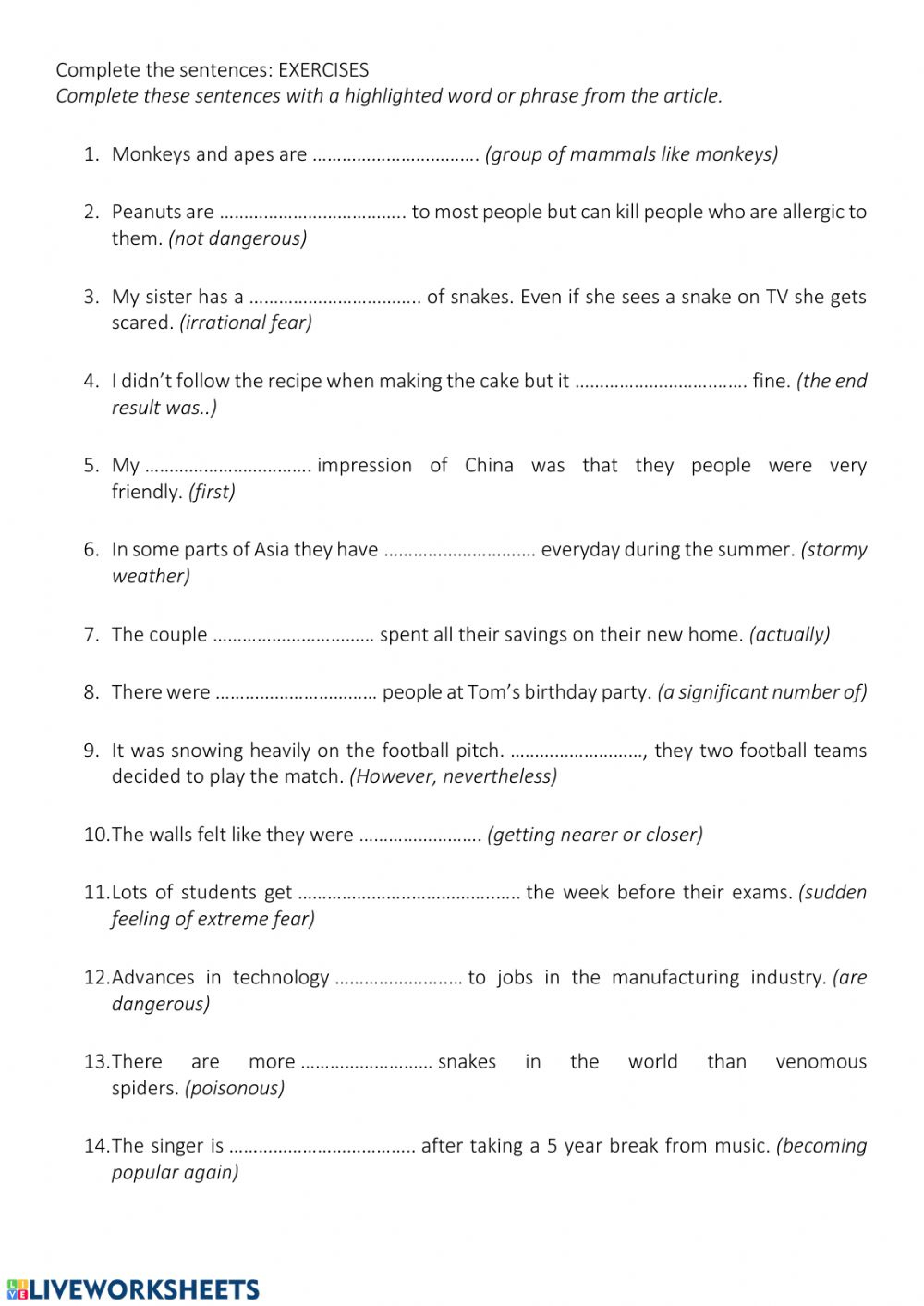 English Worksheets Grade 10 Language Worksheets