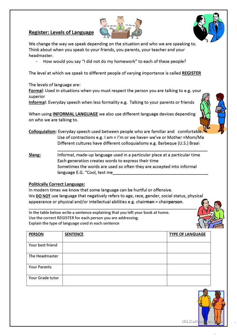 Register Slang Colloquialism Worksheet Free ESL Printable Worksheets 