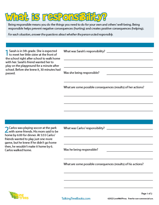 Responsibility Worksheets And Teaching Resources