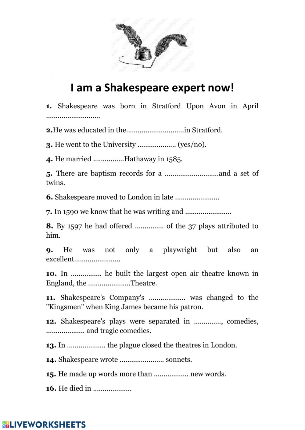 Shakespeare Interactive Activity