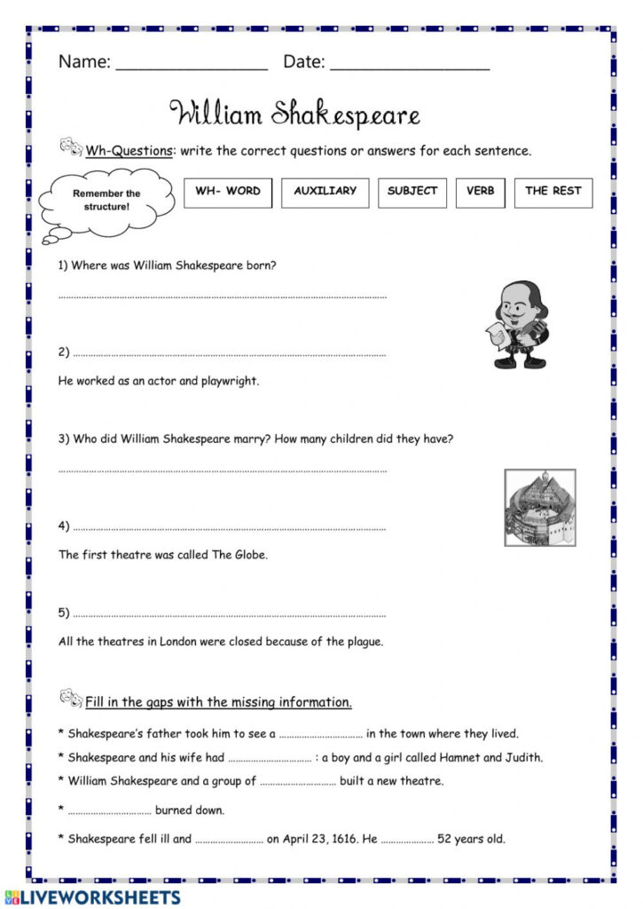 Shakespeare Interactive Worksheet Language Worksheets