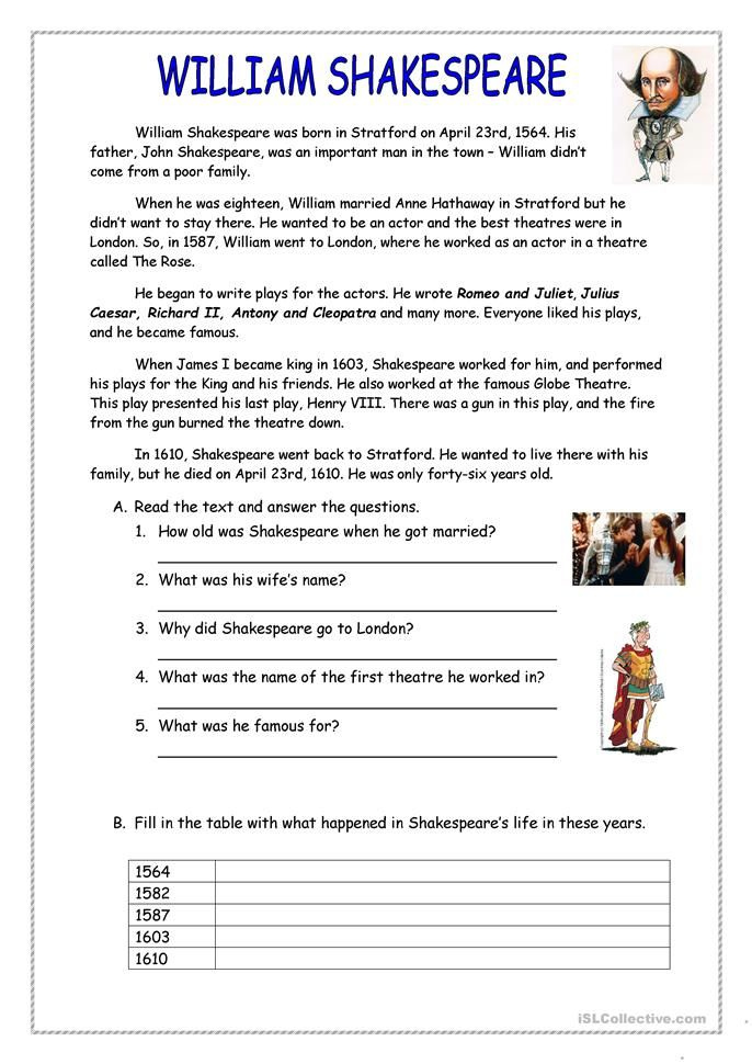 British Council Shakespeare’s Language Student Worksheets Answers