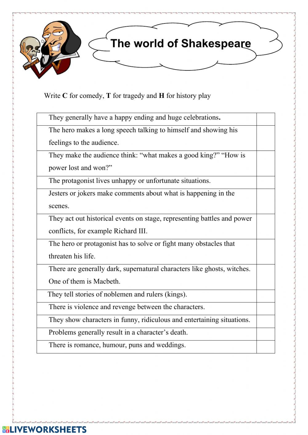 Shakespeare Online Worksheet