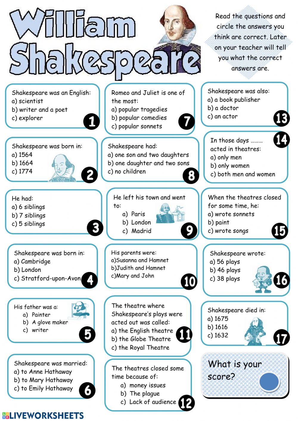 Shakespeare Quiz Worksheet