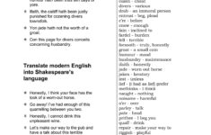 Shakespeare s Language Language Worksheets History Worksheets