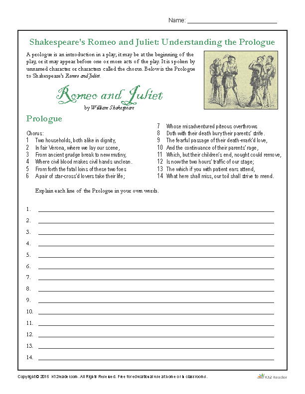 Understanding Shakespeare Language Worksheets