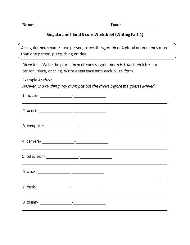 Singular And Plural Noun Worksheets 8th Grade