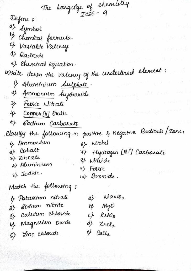 Language Of Chemistry Worksheets